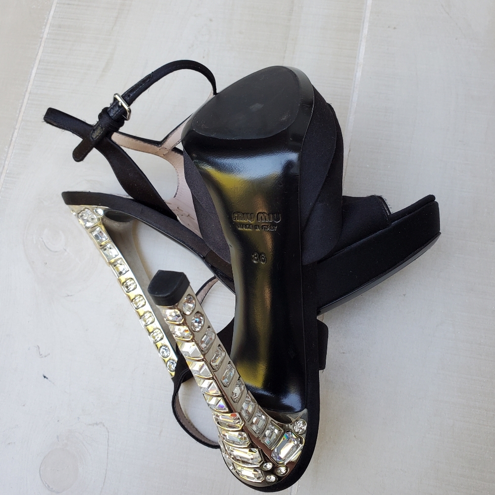 Miu Miu Black Heels with Silver Studded Accents - Picture 3 of 6